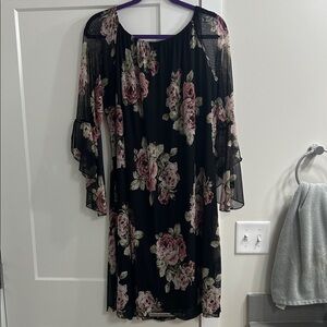 Honeyme Black Floral Long Sleeve Dress